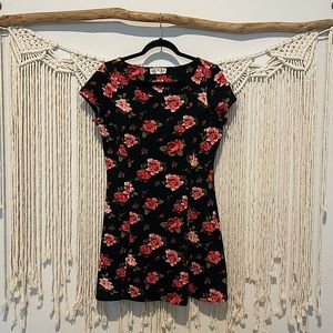 Pink Rose Floral Mini Dress Size L